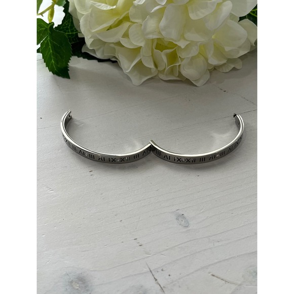 Silver‎ Tone Roman Numeral Bangle Cuff Bracelet with Rhinestones - Picture 3 of 6